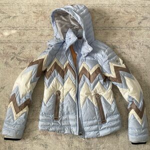 Bogner Light Blue Hooded Puffer Jacket with Orange Lining